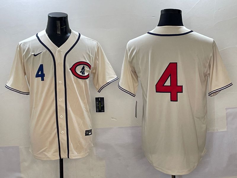 Men Chicago Cubs #4 No Name Cream Throwback 2025 Nike MLB Jersey style 4